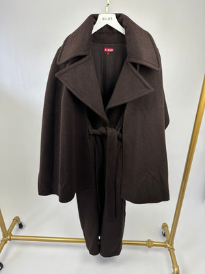 Staud Brown Wool Blend Coat with Detachable Wrap Size S (UK 8)