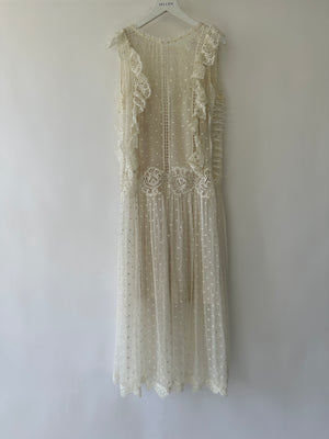 Zimmermann Cream Crochet Lace Polkadot Midi Dress Size 0 (UK 6)