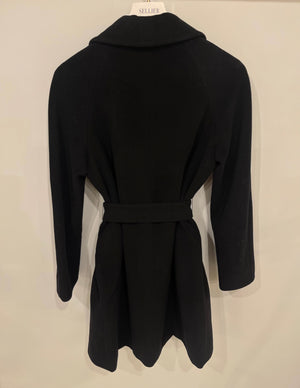 Max Mara Studio Black Wool Coat with Belt Detailing Size IT 44 (UK 12)