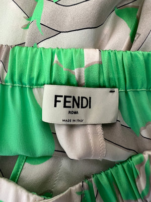 Fendi Green Leaf Print Silk Trousers Size 40 (UK 8)