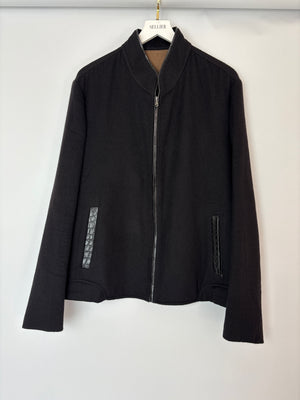 Unbranded Black Cashmere Varsity Bomber Jacket with Croc Embossed Detail Size XL (EU 52)