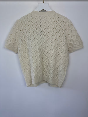 Miu Miu Cream Short Sleeve Embellished Knitted Cardigan Size IT 40 (UK 12)