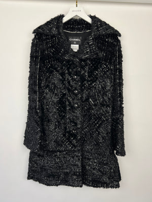 Chanel Black and White Tweed Longline Coat with Globe Buttons Size FR 40 (UK 12)