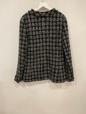 Chanel Black, Grey and White Wool Tweed Zip Jacket Size FR 42 (UK 14)