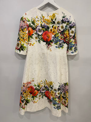 Dolce & Gabbana White and Multicolour Floral Embroidered Midi Dress Size IT 42 (UK 10)