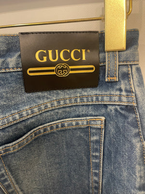 Gucci Blue Washed My Body My Choice Red Embroidered Straight Jeans Size 26 (UK 8)