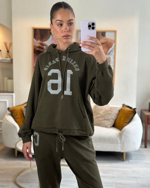 Celine Khaki Logo 16 Hoodie with Waist Tye Detail FR 38 (UK 10)