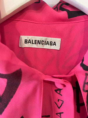 Balenciaga Hot Pink Logo Printed Asymmetric Shirt Size FR 38 (UK 10)