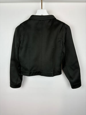 Courreges Vintage Cropped Black Satin Jacket with Cut Out Hem Detail Size FR 36 (UK 8)