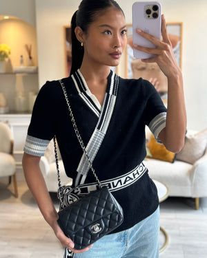 *HOT* Chanel Black Mini Square Flap Bag in Lambskin with Silver Hardware