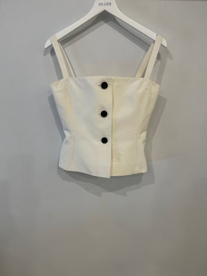 Christian Dior White Bustier Style Sleeveless Top with Button Details Size FR 38 (UK 10)