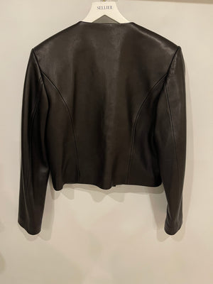 Anine Bing Black Leather Jacket with Gold Button Details Size S (UK 8) RRP £830