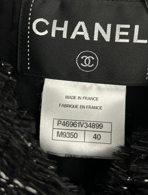 Chanel Black and White Tweed Longline Coat with Globe Buttons Size FR 40 (UK 12)