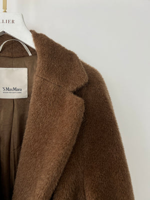 'S Max Mara Brown Double-Breasted Fluffy Coat with Horn Buttons Detail Size IT 36 (UK 4)