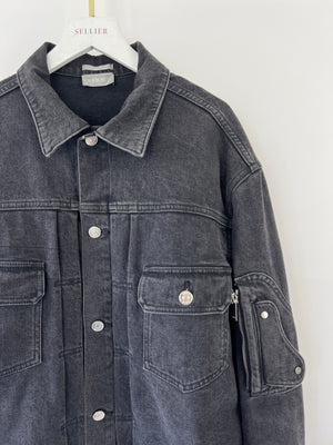 Dior Menswear Washed Black Denim Jacket with Arm Zip Detail Size FR 50 (UK 40)