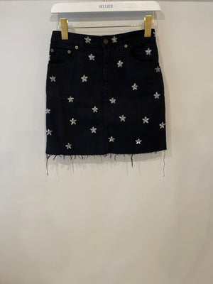 Saint Laurent Black Denim Skirt with Sequin Star Details Size 26 (UK 8)