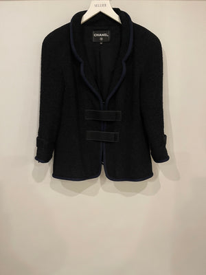 Chanel Black Tweed Jacket with Velcro and Navy Details Size FR 42 (UK 14)