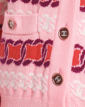 Chanel 23B Pink Knit Cardigan with Champagne Gold CC Logo Buttons with Crystals Size FR 36 (UK 8)