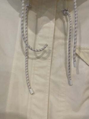 Hermès White and Ivory Cropped Oversize Jacket with String and Pocket Detail Size FR 38 (UK 10)