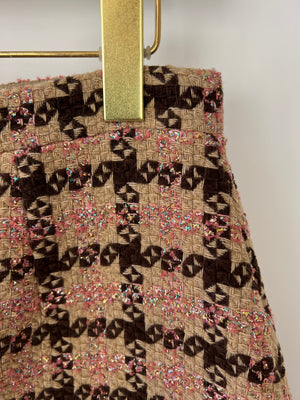 Gucci Brown Checked Lamé Tweed Mini Skirt Size IT 44 (UK 14)