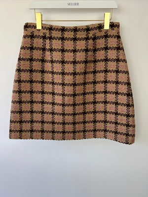 Gucci Brown Checked Lamé Tweed Mini Skirt Size IT 44 (UK 14)