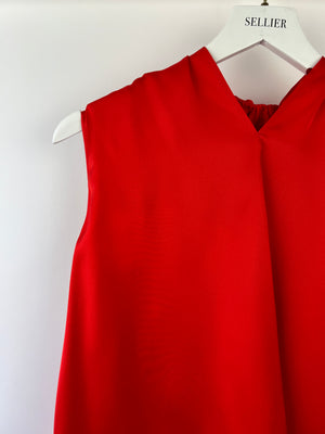 Alexander McQueen Red Silk Halterneck Top with Bow Detail IT 36 (UK 6)