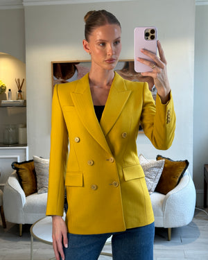 Saint Laurent Mustard Yellow Double Breasted Long Blazer FR 34 (UK 6)