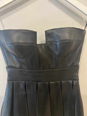 Balmain Black Leather Cut-Out Bustier Pleated Mini Dress Size FR 34/36 (UK 6/8) RRP £3,650