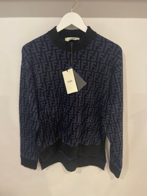 Fendi Black and Blue FF Printed Towelling Jumper Size IT 38 (UK 6)