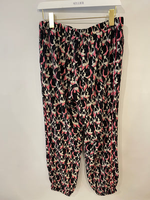 Gucci Pink and Black Silk Bulldog Printed Trousers Size IT 42 (UK 10)