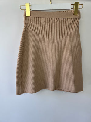 Andreadamo Beige Ribbed Cropped T-Shirt and Mini Skirt Set with Buttons Size S (UK 8)