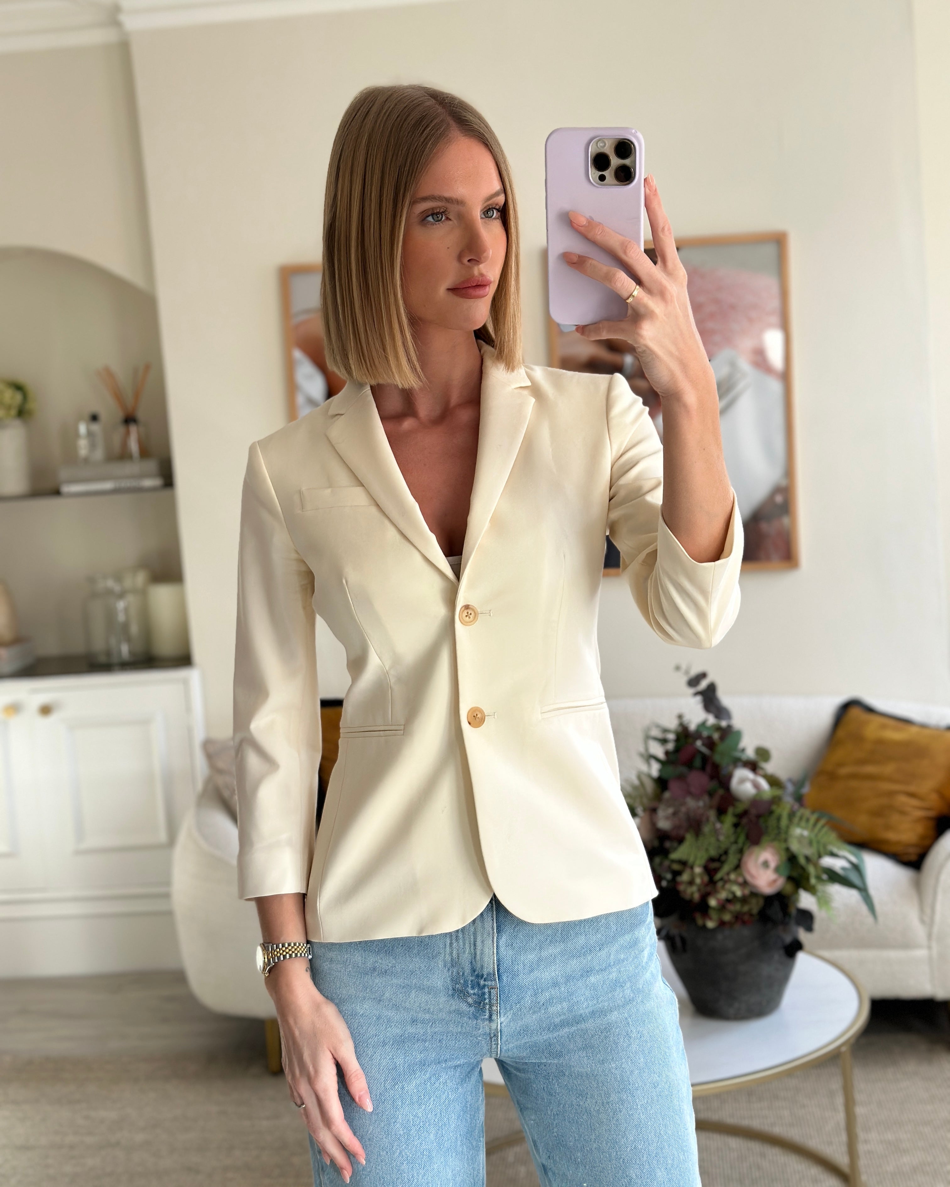 The Row Cream Wool Tailored Blazer Size US 0 UK 4 Sellier