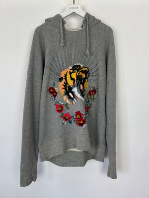 Gucci Grey 'Blind For Love' Hoodie With Embroidery and Distressed Details Size S (UK 8)