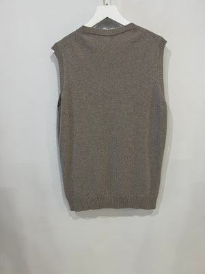 Hermès Grey Cashmere Sleeveless Top and Cardigan Set with Brown H Leather Belt Detail Size FR 40 (UK 12)