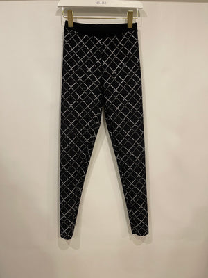 Chanel Black Leggings with Silver Quilted Details Size FR 34 (UK 6)