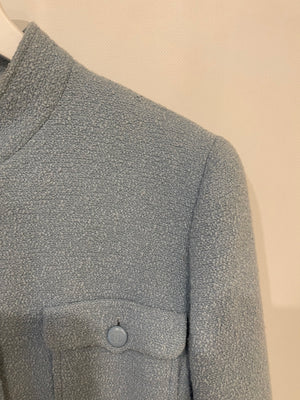 Chanel 96C Baby Blue Long Tweed Jacket with CC Button Details Size FR 44 (UK 16)