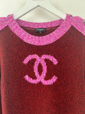 Chanel Pink CC Round Neck Jumper with Crystal Button Detail FR 36 (UK 8)