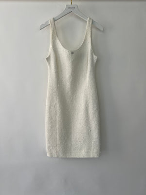 Chanel 23M White Tweed Strapless Mini Dress with CC Crystal Logo Size FR 36 (UK 8) £2900