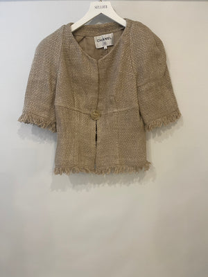 Chanel Ancient Greece 2018 Beige Tweed Jacket with Gold Button Detail Size FR 40 (UK 12) RRP £3,500