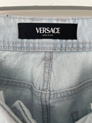 Versace Light Blue Denim Medusa '95 Jeans with Silver Logo Detail IT 25 (UK 6) RRP £830