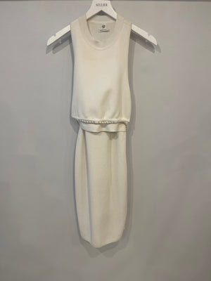 Hermès White Knitted Sleeveless Midi Dress with Waist String Details Size FR 36 (UK 8)