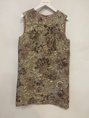 Dolce & Gabbana Gold & Pink Floral Sleeveless Mini Dress IT 40 (UK 8)