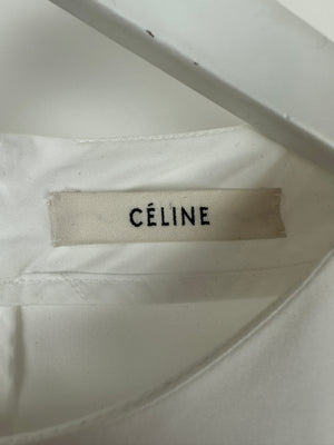 Celine White Cotton Poplin Short Sleeve Shirt With Ruching Detail Size FR 40 (UK 12)