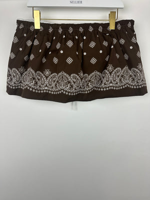 Miu Miu Brown Paisley Print Mini Beach Skirt with Logo Detail Size IT 42 (UK 10)