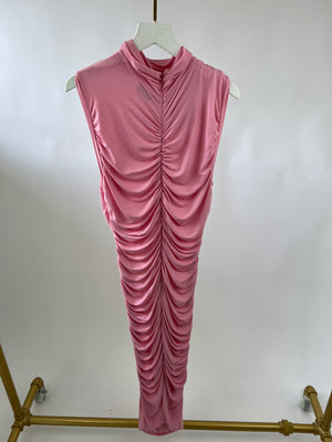 Magda Butrym Pink Ruched Maxi Gown with Detachable Rose Detail FR 40 (UK 12) RRP £1265