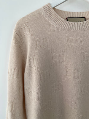 Gucci Beige GG Logo Round Neck Long Sleeve Jumper Size IT 40 (UK 8)