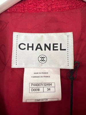 Chanel Pre-Fall 2012 Paris-Bombay Métiers d'Art Red Button Down Long Sleeve Tweed Jacket Size FR 34 (UK 6)