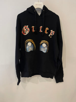 Gucci Black Sequin Embellished Hooded Sweater with Guccy Logo Size S (UK 8)