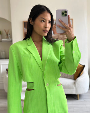 Jacquemus Neon Green 'Le Splash' Bari Cut-out Tailored Dress FR 40 (UK 12) RRP £1,010