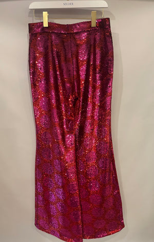 Halpern Pink Graphic Sequin Flare Trousers Size FR 40 (UK 12)